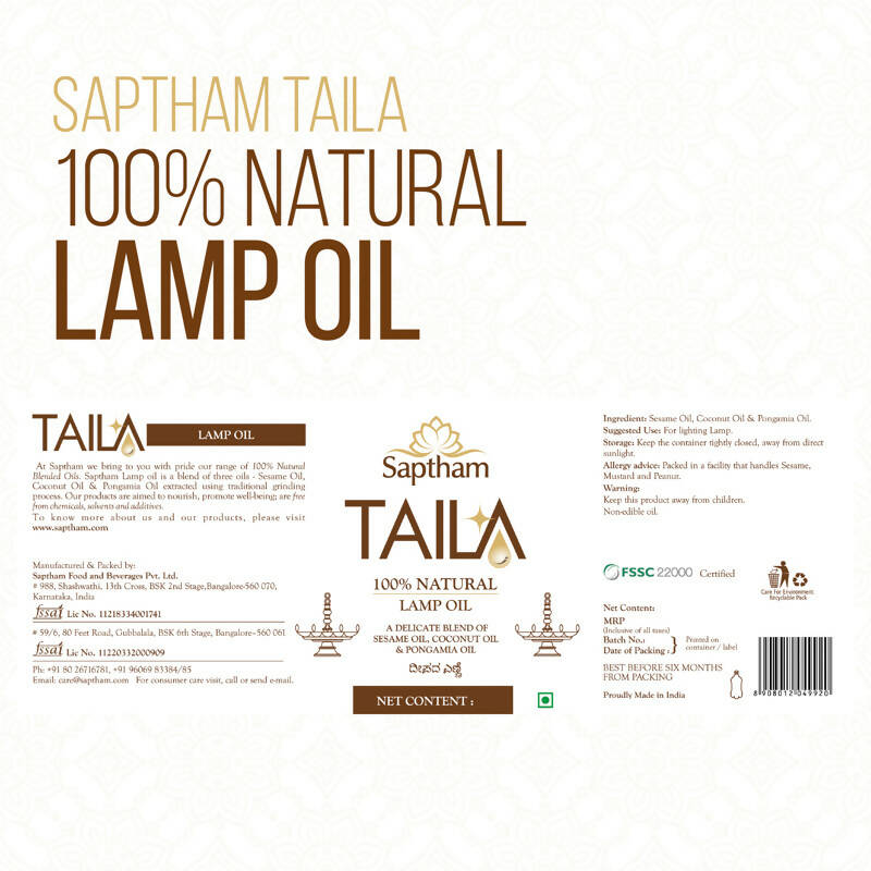 Saptham Taila 100% Natural Lamp Oil | Grocsy