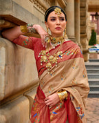 Dirt Brown Superior V.P.Silk Woven Printed Patola Silk Saree - Rewaa Milano | Grocsy
