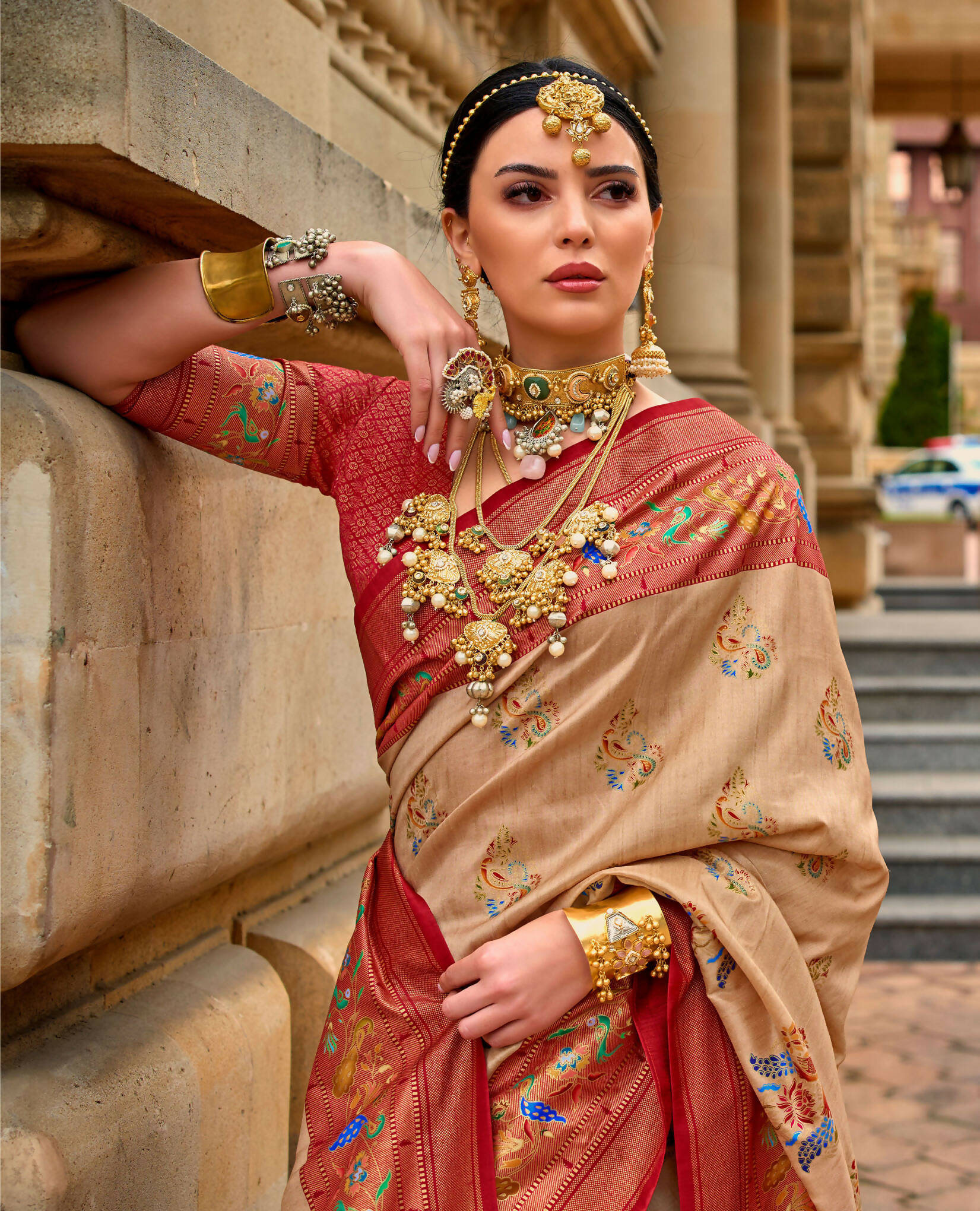 Dirt Brown Superior V.P.Silk Woven Printed Patola Silk Saree - Rewaa Milano | Grocsy