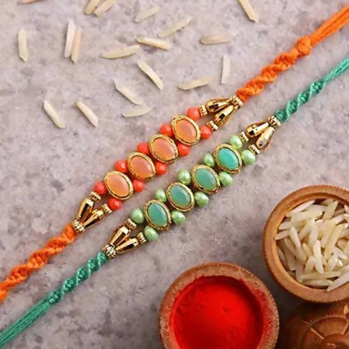 Set of 2 Fancy Pastel Rakhi and Kaju Katli Box | Grocsy