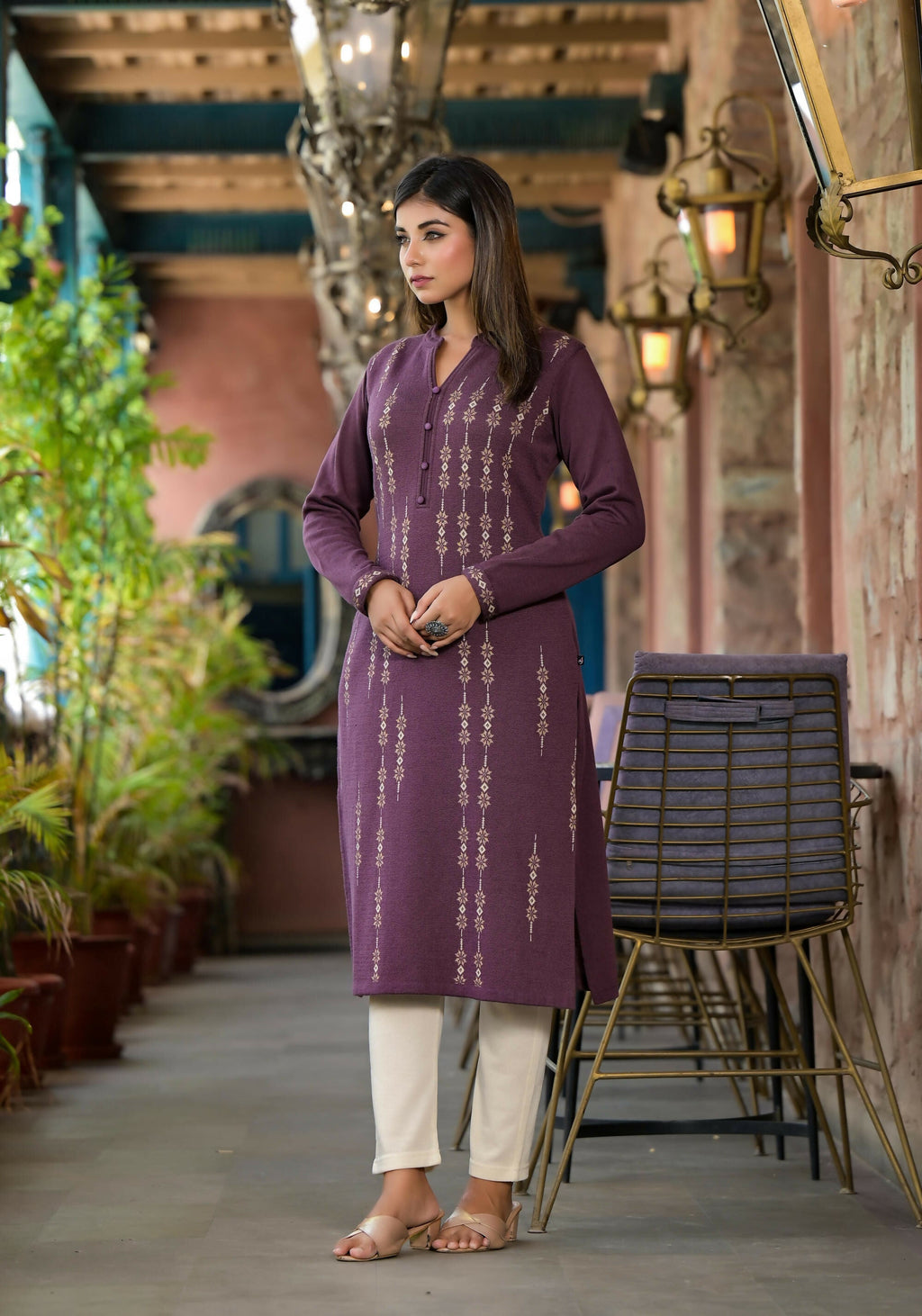 Juniper Women's Violet Ethnic Motif Printed Polycotton Kurta | Grocsy