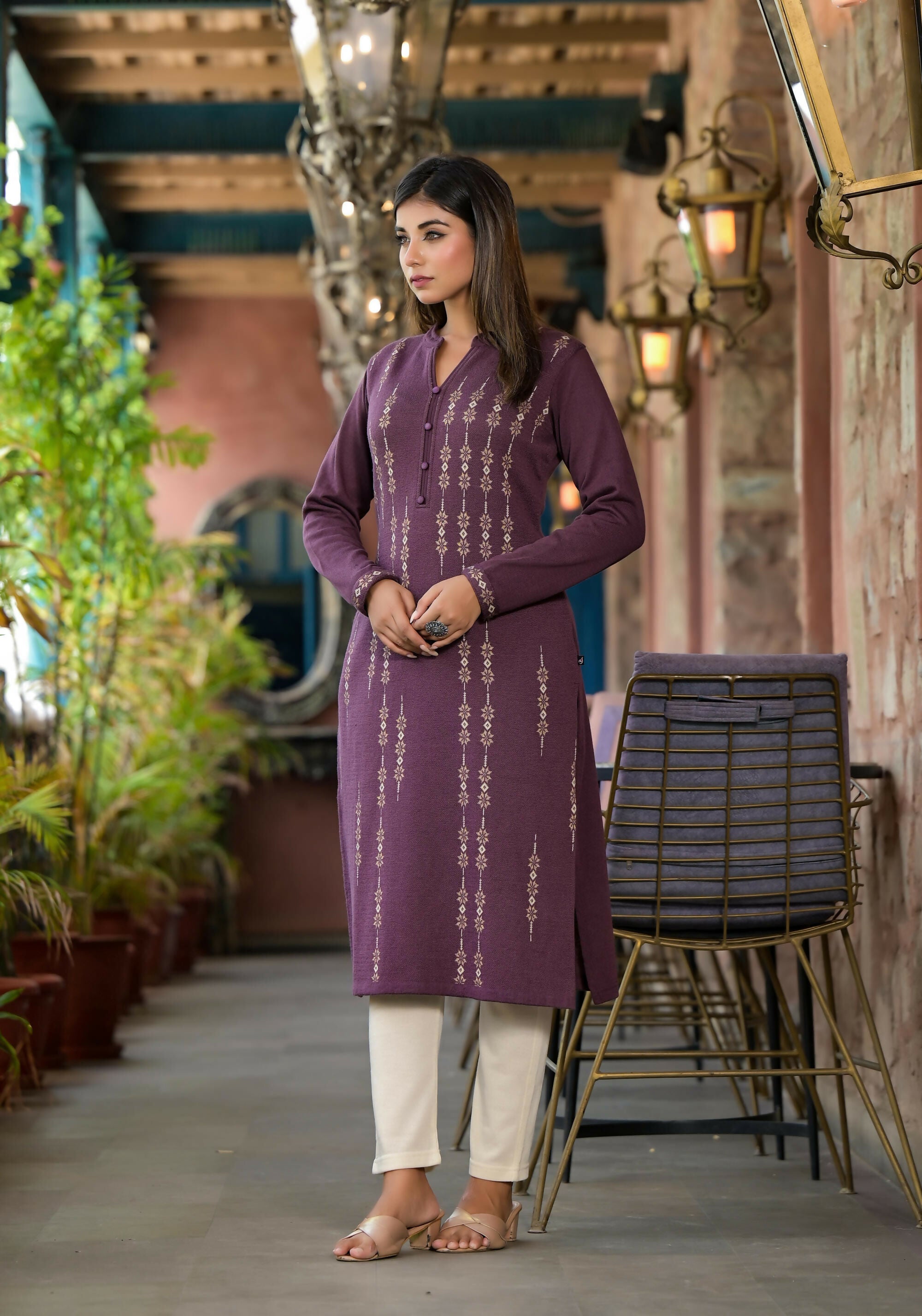 Juniper Women's Violet Ethnic Motif Printed Polycotton Kurta | Grocsy