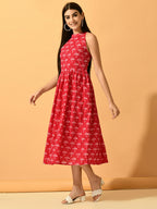 Myshka Women's Pink Fit and Flare Party Dress | Grocsy