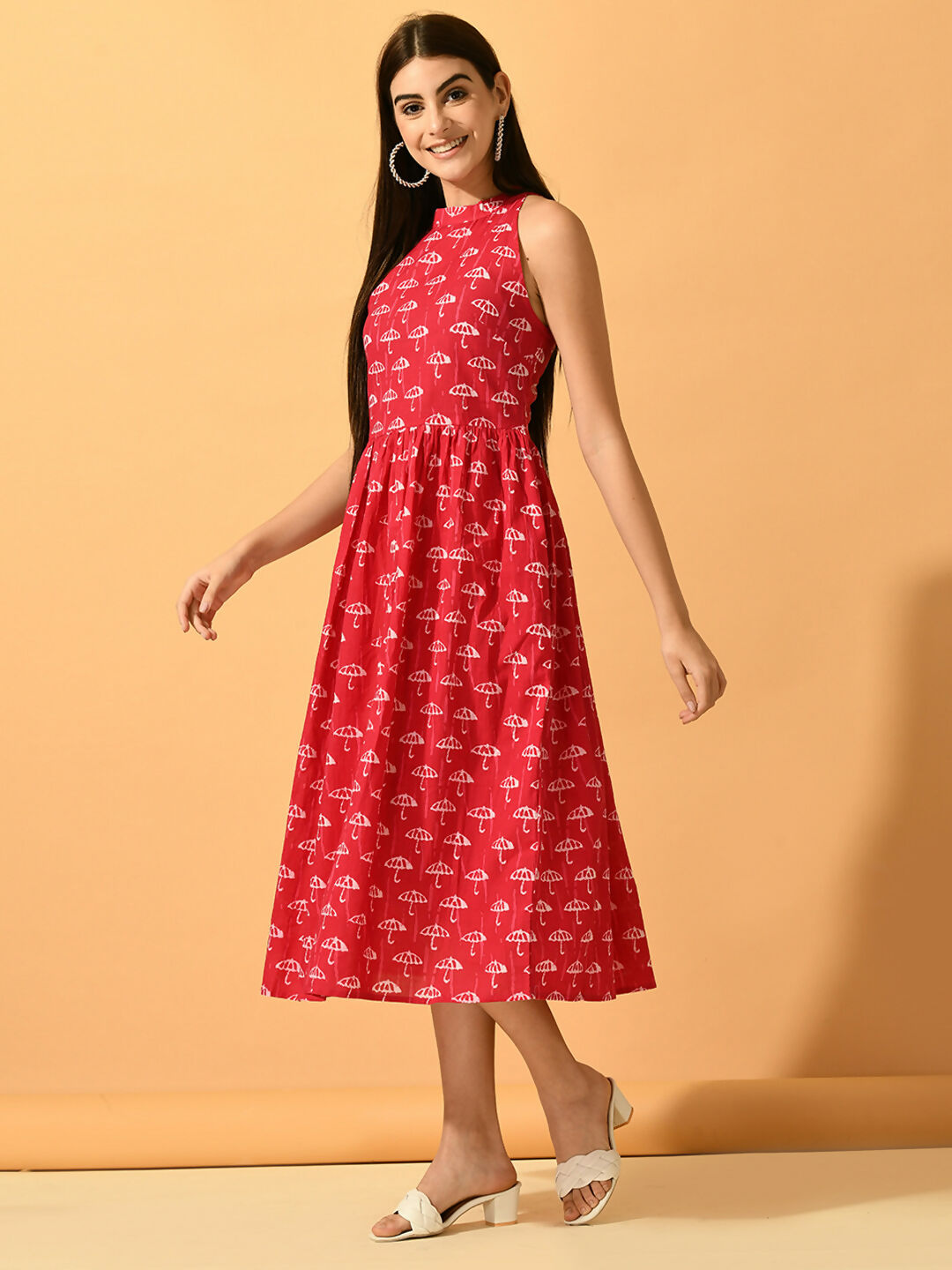 Myshka Women's Pink Fit and Flare Party Dress | Grocsy