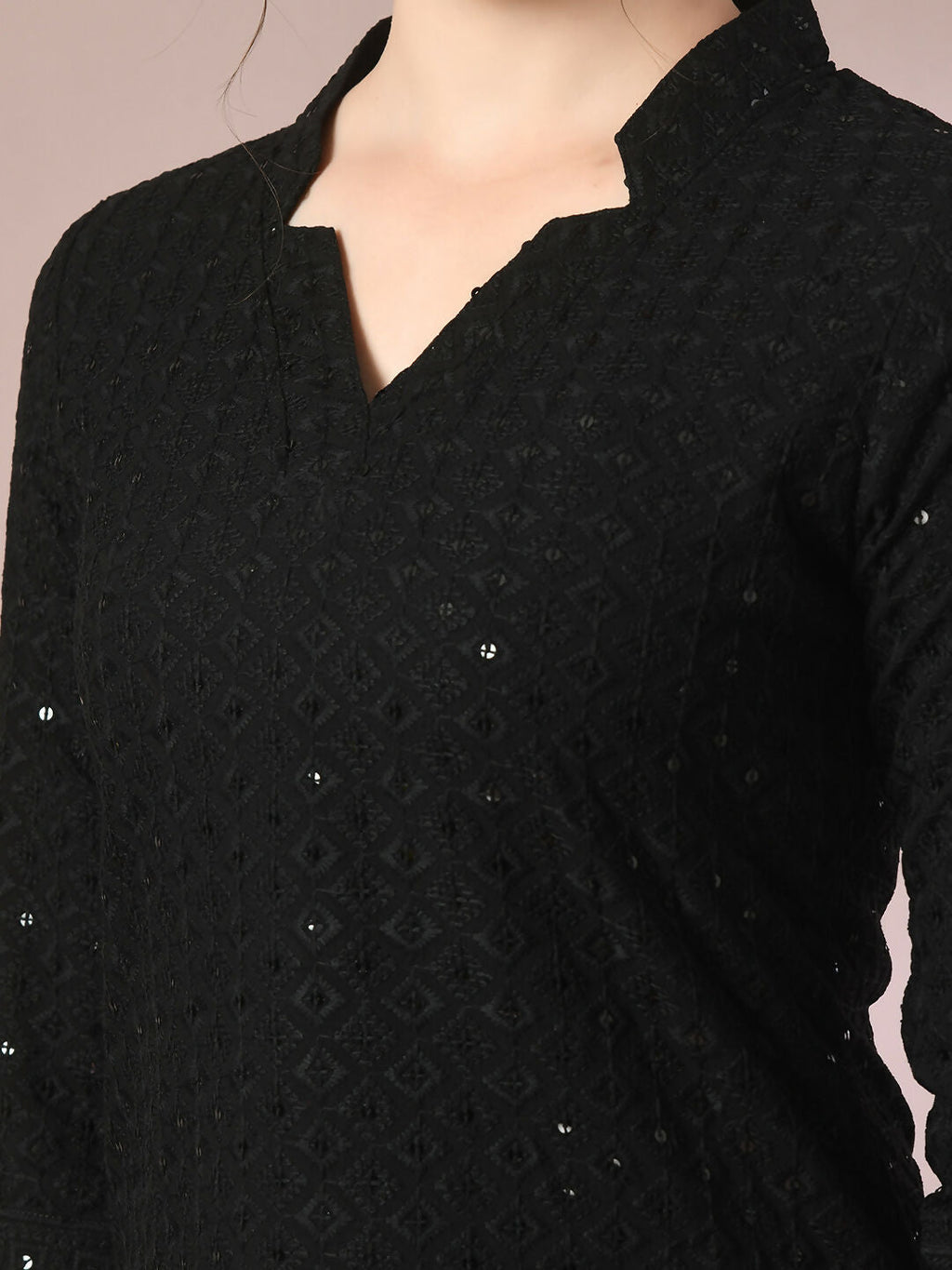 Myshka Women's Black Embellished Cotton Regular Party Tunic | Grocsy