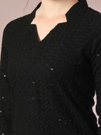Myshka Women's Black Embellished Cotton Regular Party Tunic | Grocsy