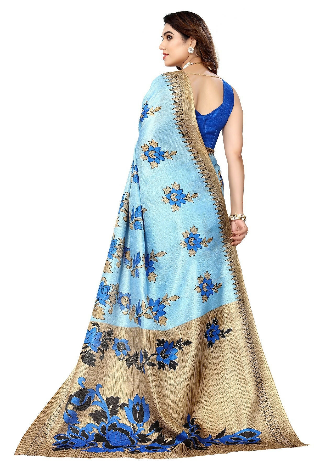 Vamika blue Printed Art Silk Saree | Grocsy