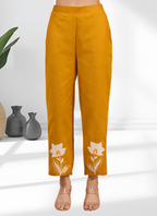 Joban Fashion Mustard Cotton, Linen Embroidered Readymade Cord Set | Grocsy