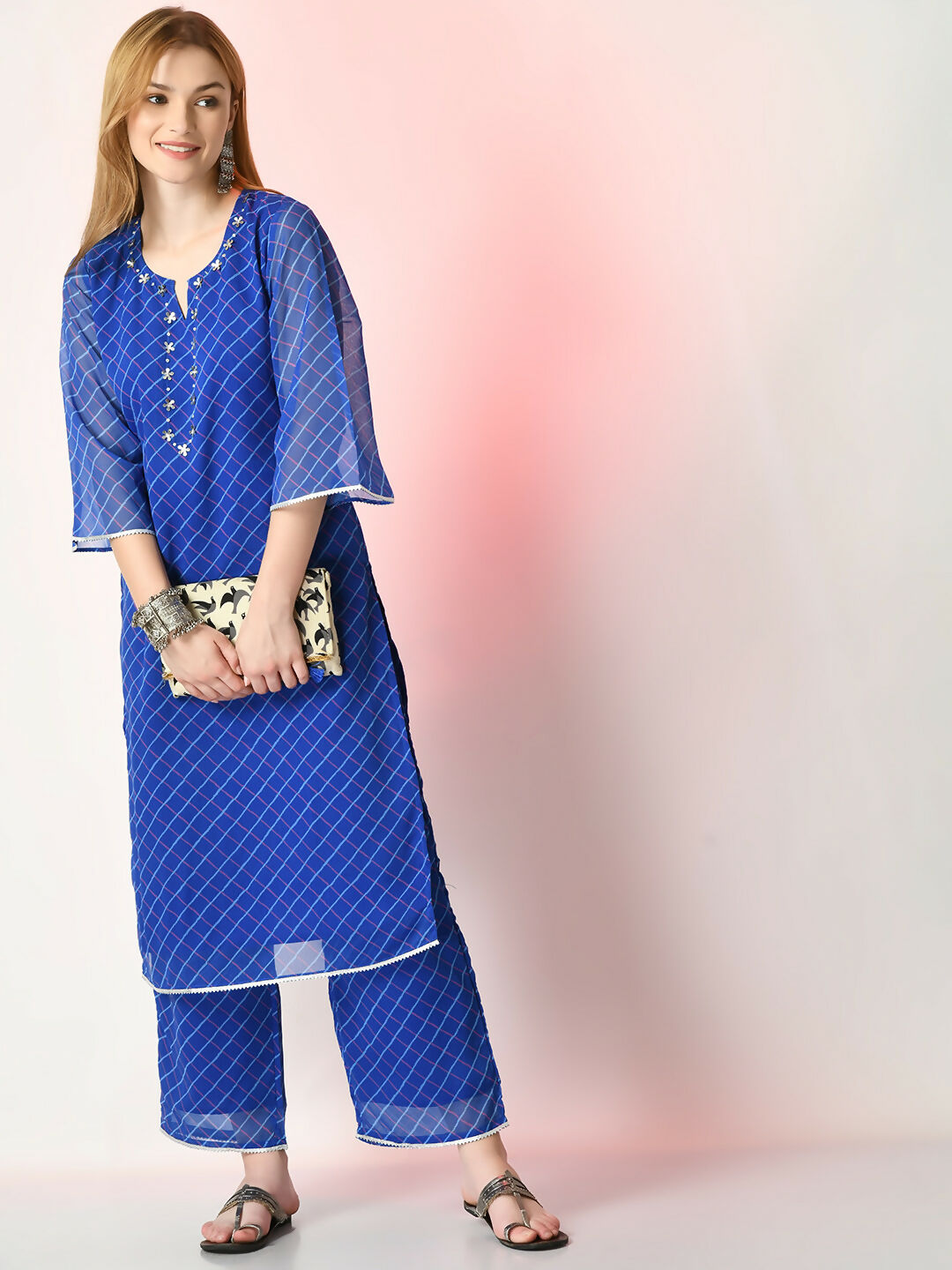 Myshka Women's Blue Printed Kurta With Palazzos | Grocsy