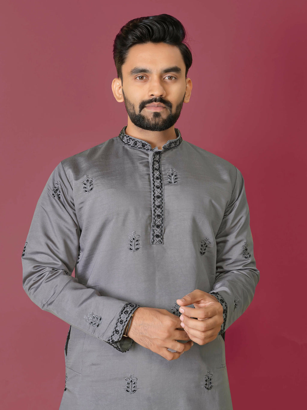 Grey Men's Kurta Set Indian Party Wear by Infinity Export | Grocsy