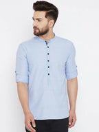 Even Apparels Blue Pure Cotton With Band Collar Men's Kurta | Grocsy