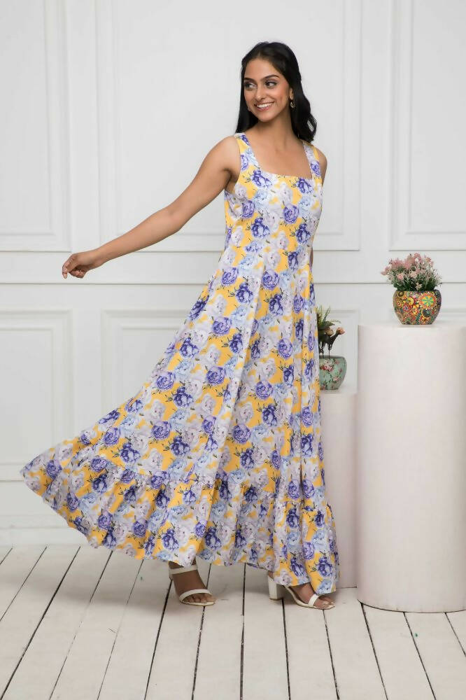 Myshka Women Multi-Floral Rayon A-Line Round Neck Dress | Grocsy