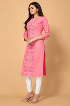 Light Pink Cottan Slub Embroidery Kurti - Umi | Grocsy