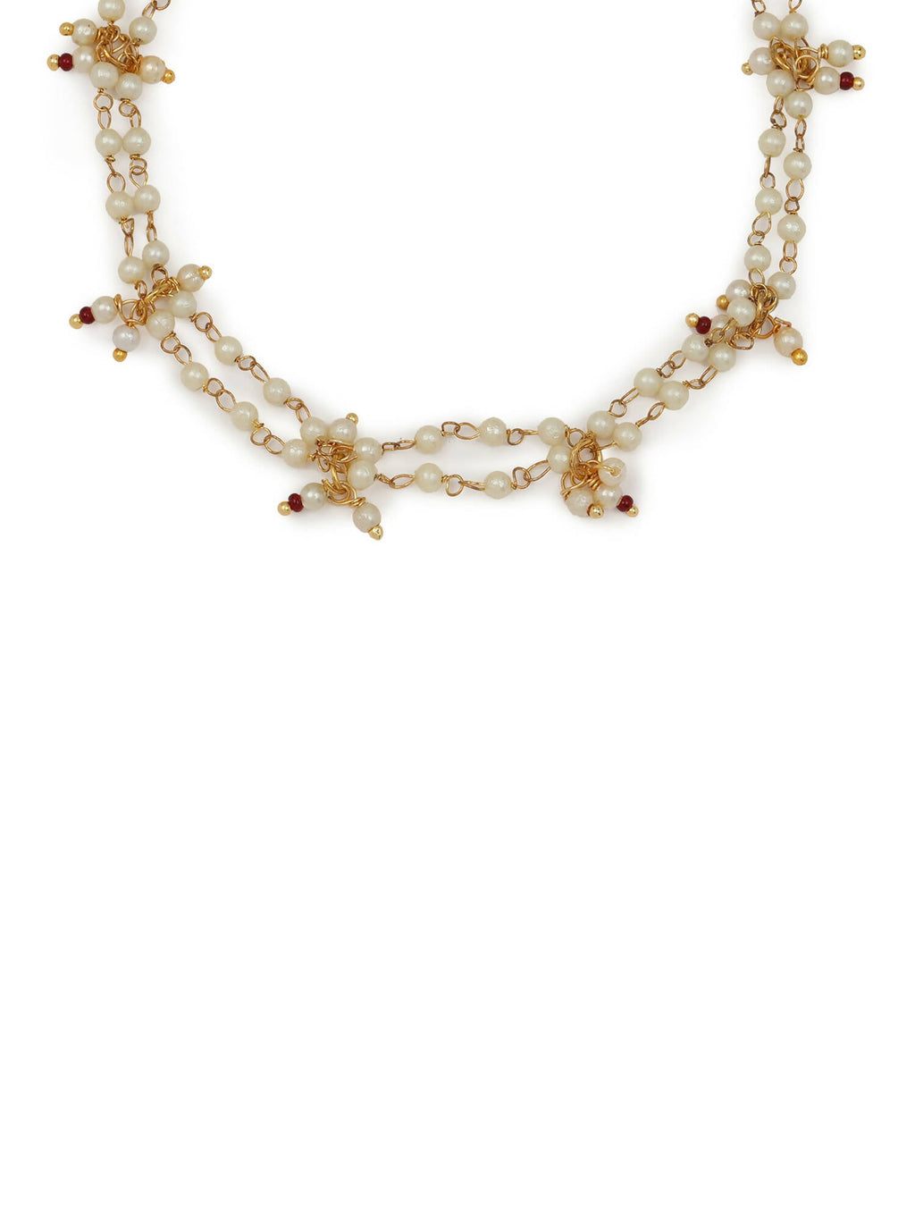 Gold-Polished White Kundan Studded Beaded Anklet - Ruby Raang | Grocsy