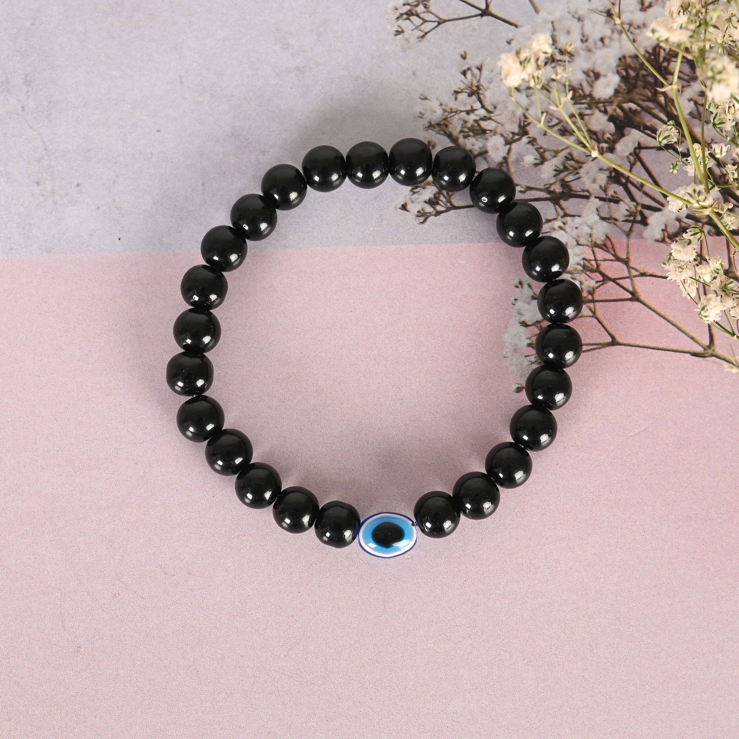 NVR Men & Women Marble Crystal Beaded Elasticated Bracelet