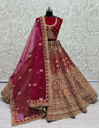 Jyoti Fashion Women's Rani Pink Velvet Multi Thread Embroidered with Zircon Diamond Wedding Lehenga Choli | Grocsy