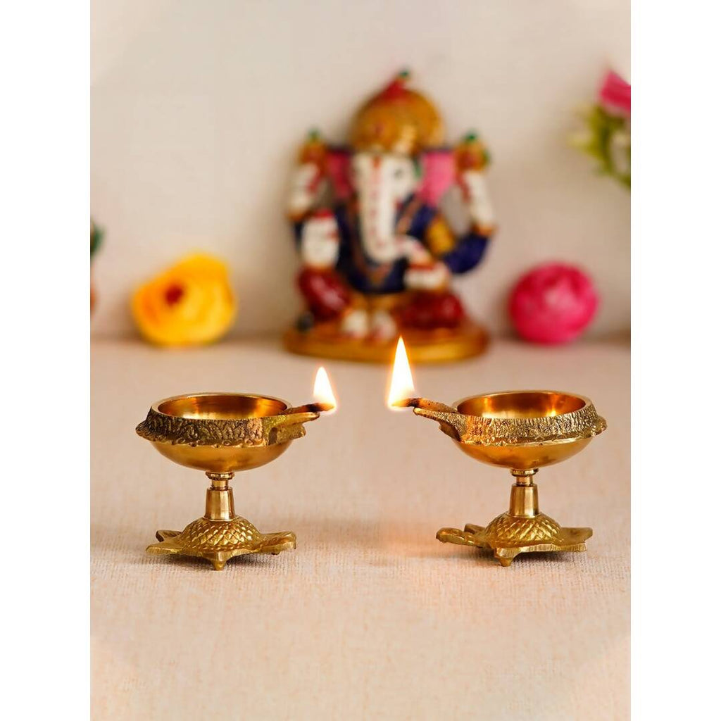 eCraftIndia Set of 2 Diya with Tortoise Base | Grocsy