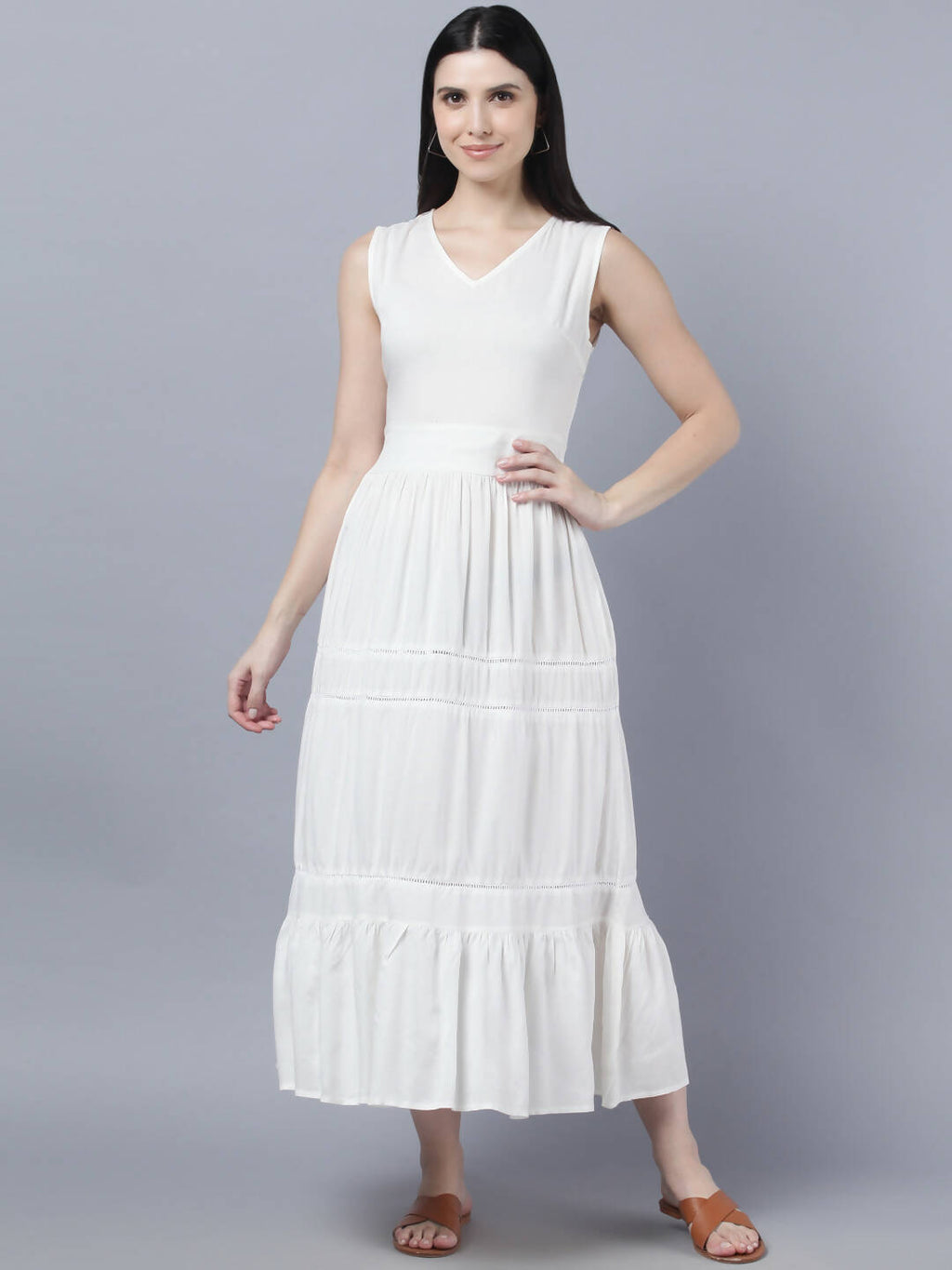 Myshka Women White Solid Maxi Dress | Grocsy