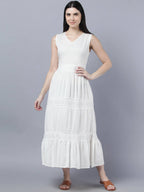 Myshka Women White Solid Maxi Dress | Grocsy