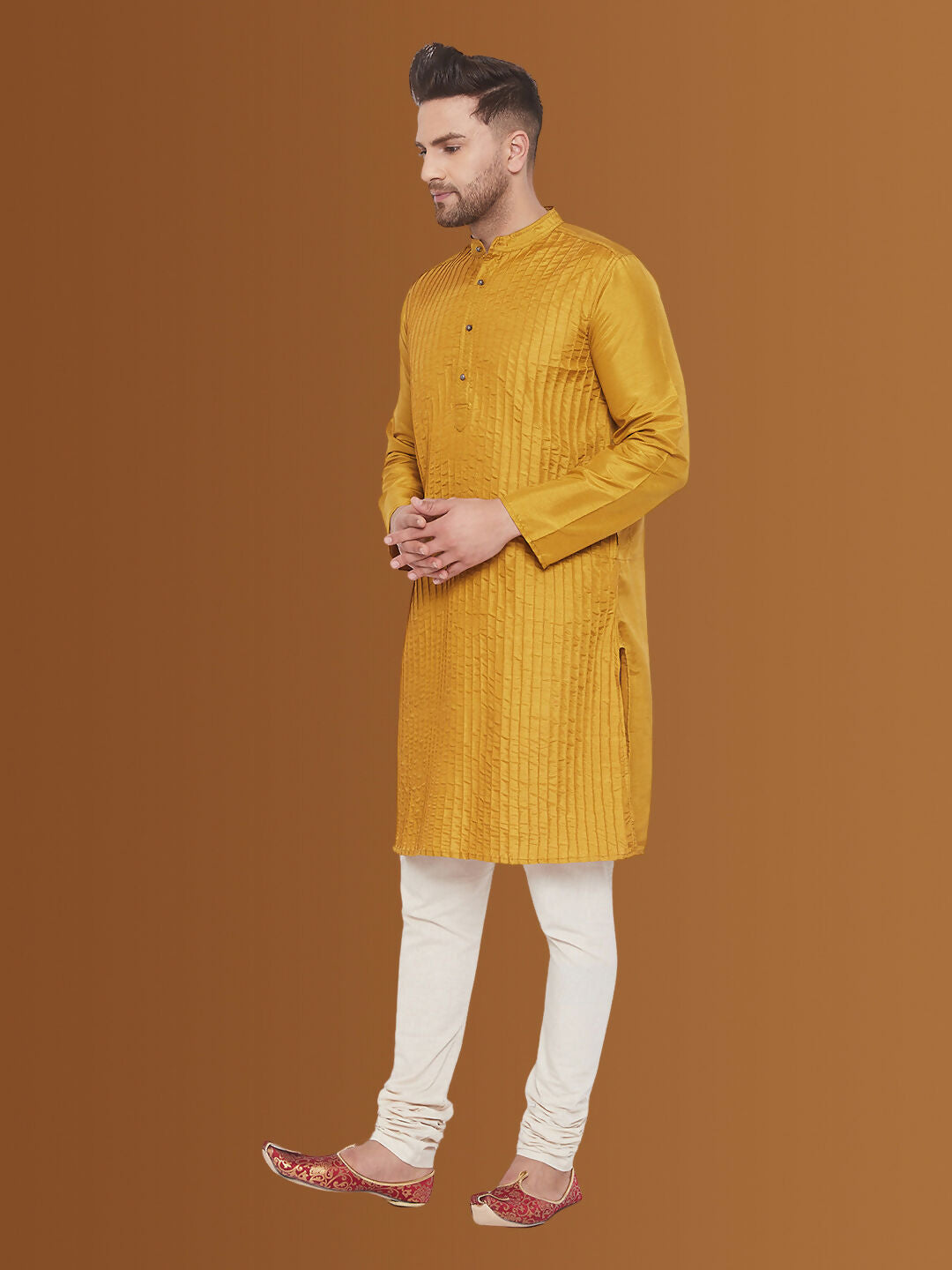 Even Apparels Men's Pintuck Fancy Beige Kurta | Grocsy