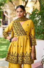 Anaita Yellow Chinon Readymade Sharara Suit with Embroidery Work | Grocsy