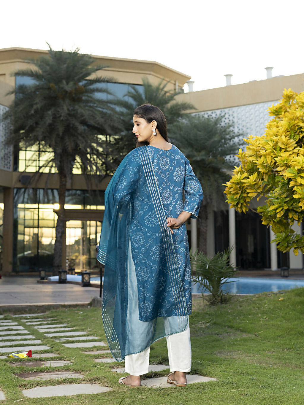 Joban Fashion Blue Cotton Premium Pure Viscose Print Dola With Handwork Kurta set | Grocsy