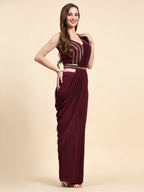 Maroon Polyester Solid Ready to Wear Saree with stitched Blouse - Nita | Grocsy