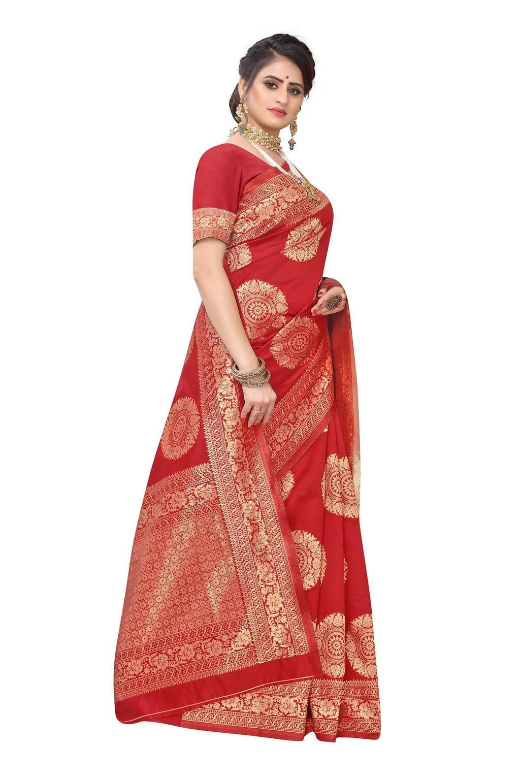 Vamika Latest Banarasi Jacquard Weaving Red Saree | Grocsy