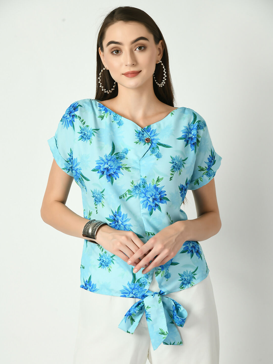Myshka Women's Blue Printed Top | Grocsy
