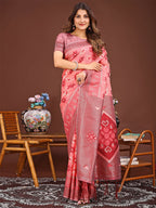 Shree Shyam Fashion Sajni Peach Linen Cotton Saree | Grocsy