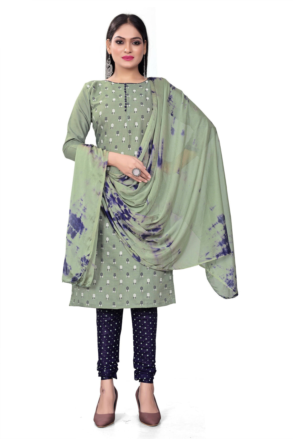 Sea Green Slab cotton Printed Unstitched Dress Material - Tanvi | Grocsy