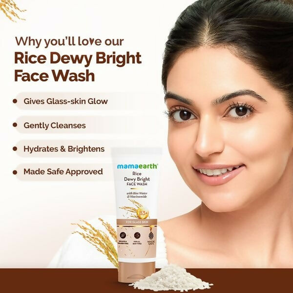 Mamaearth Rice Dewy Bright Face Wash With Rice Water & Niacinamide for Glass Skin | Grocsy