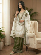 Teeya Creation Green Gimmy Silk Designer Embroidery Work Wedding Wear Palazzo Pair | Grocsy