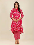 Aramya Red Soft Cotton Floral Print High Low Kurta Pant Set for Women | Grocsy