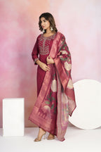 Ethnic Festive Wear Viscose Chanderi Maroon Stitched Suit With Dupatta - Tanisha | Grocsy