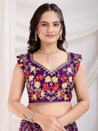 Voilet Vichitra Silk Bandhani Printed, Embroidery Work Saree - Ditya | Grocsy
