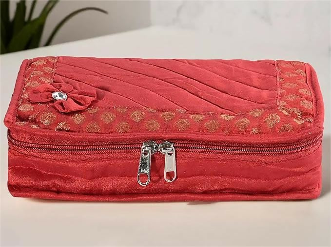 Asmaani Satin 7 Pocket Red Bow Jewellery Kit | Grocsy