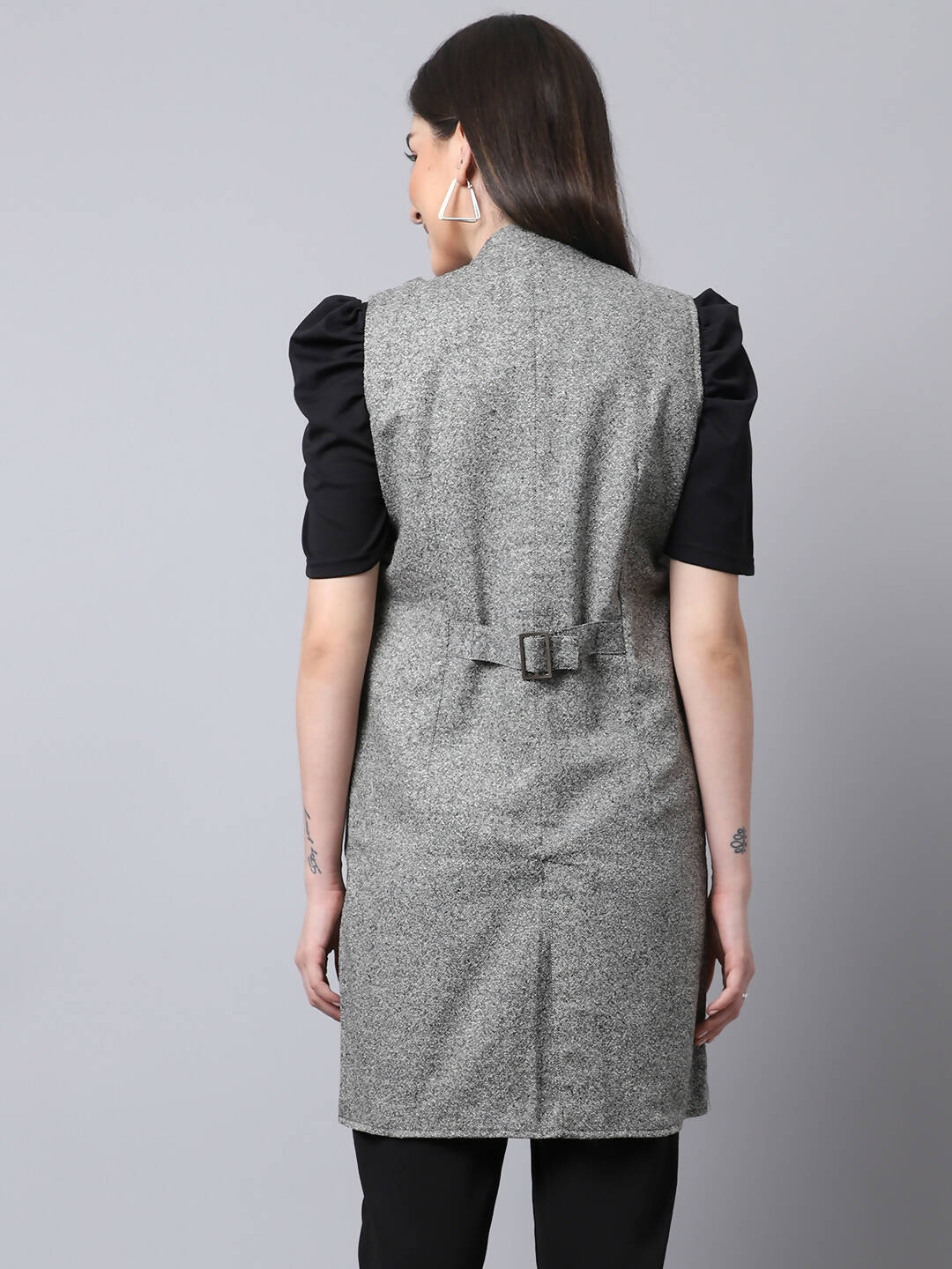 Even Apparels Grey Pure Wool Open Front Woolen Women's Long Coat | Grocsy