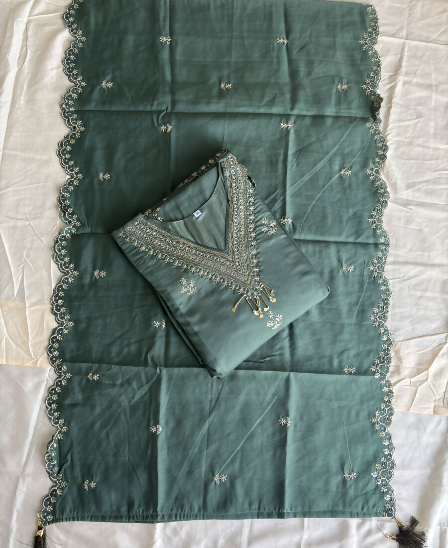 KC Roman Silk Palazzo Suit For Women Wedding Wear Green | Grocsy
