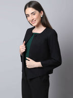 Even Apparels Black Polywool Open Front Statement Women's Jacket | Grocsy
