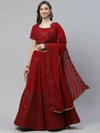 Maroon Georgette Thread with Sequins Embroidered work Lehenga Choli with Dupatta - Jivika | Grocsy