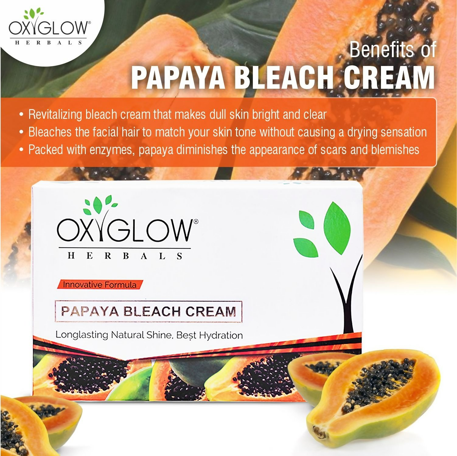 Oxyglow Herbals Papaya Bleach Cream | Grocsy