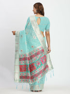 Shree Shyam Fashion Linen Cotton Sea Green Saree | Grocsy
