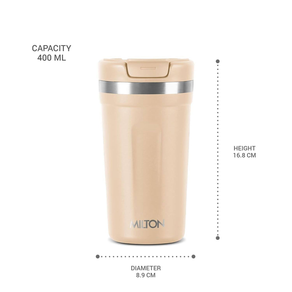 Milton Corral Thermosteel Insulated Coffee Mug Tumbler - 400ml (Cream) | Grocsy