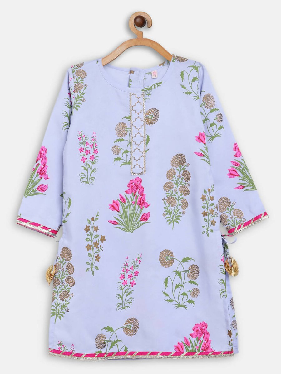 Ahalyaa Blue Crepe Printed Kids Kurta Palazzo Set For Girls | Grocsy