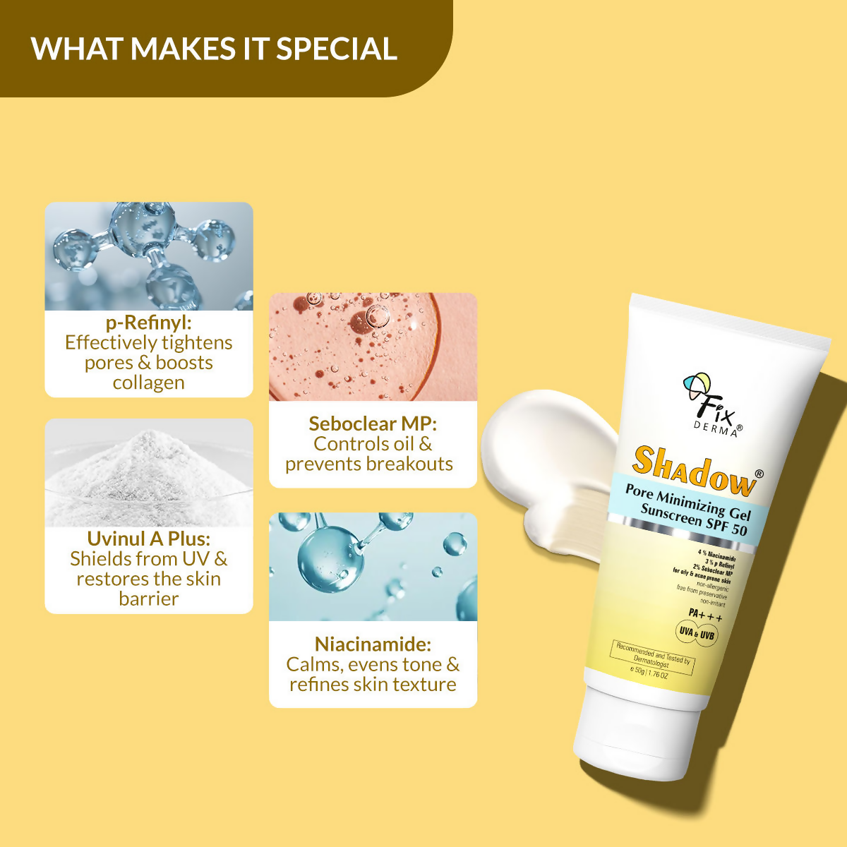 Fixderma Shadow Pore Minimizing Gel Sunscreen SPF 50 PA+++ UVA/UVB | Grocsy