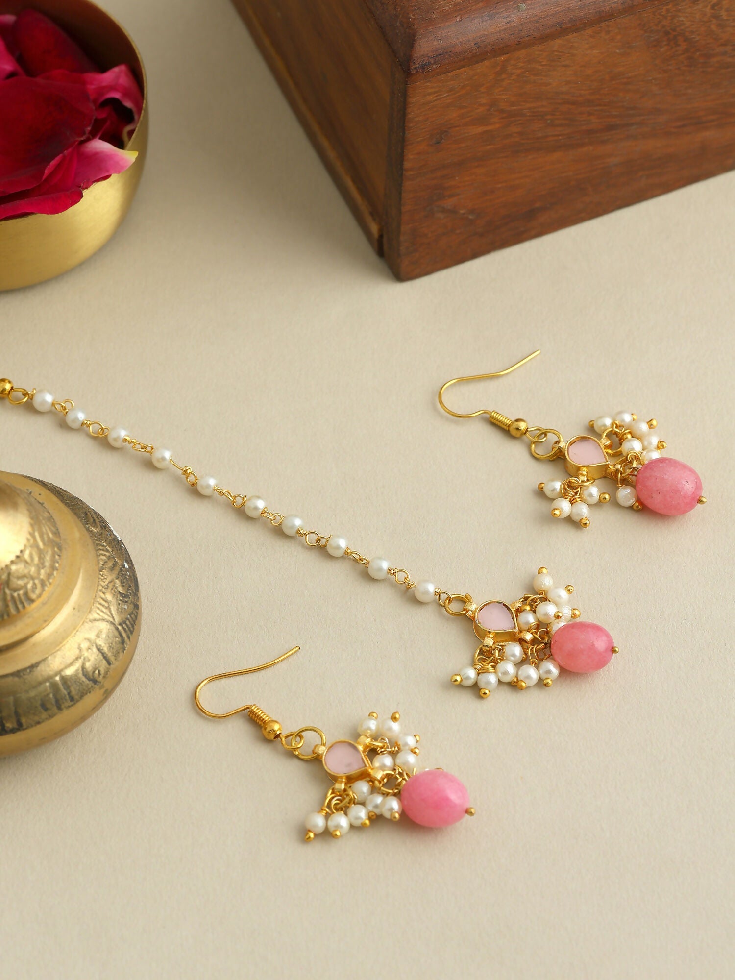 Ruby Raang Mannat Maang Tikka With Pair Of Earrings | Grocsy