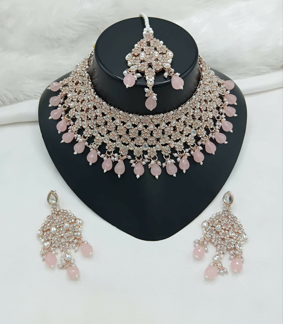 Joban Fashion Women Pink Stone Work Necklace Set | Grocsy