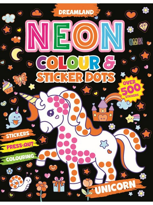 Dreamland Publications Unicorn Neon Colour & Sticker Dots Book Over 500 Stickers Book For Kids | Grocsy