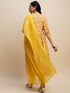 Yellow Pure Cotton Bandhani Printed Naira Cut Kurta And Bottom With Dupatta - Akashara | Grocsy